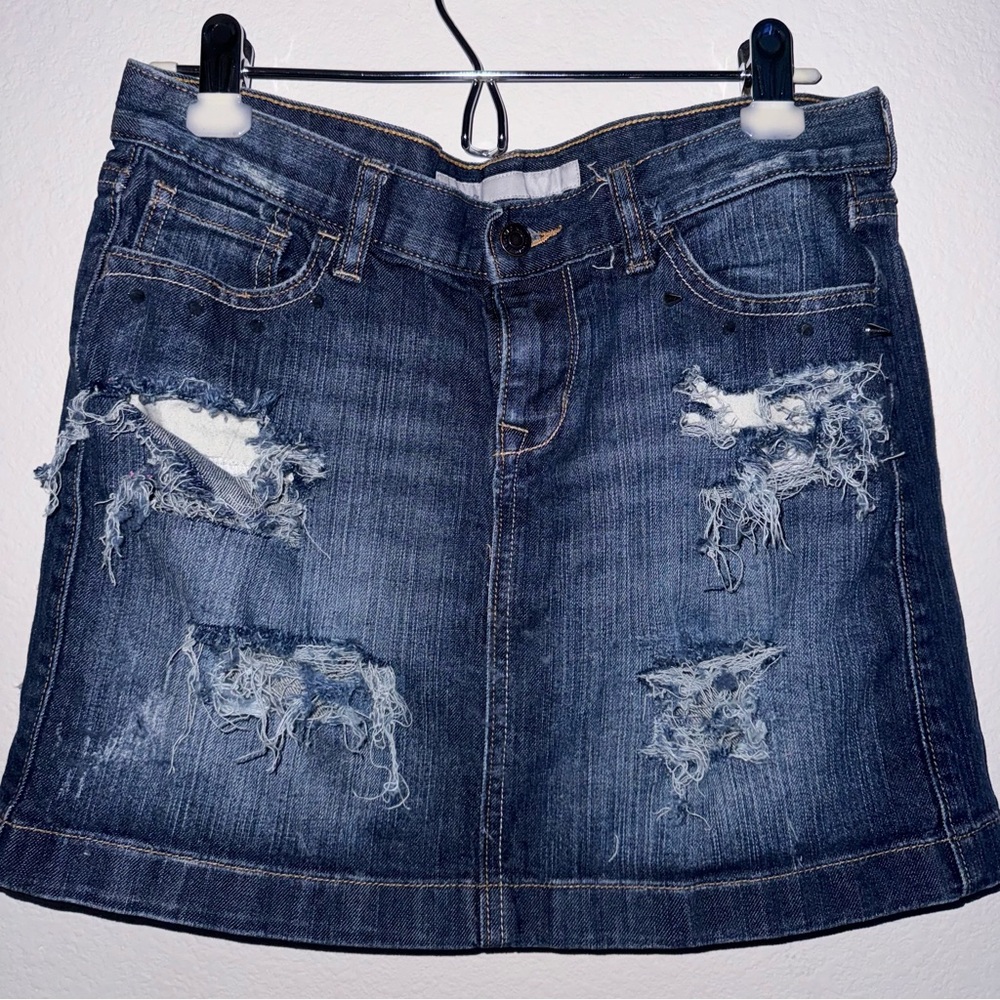 Distressed Custom Reworked Womens Mini Denim Skirt Size 6 Going Out And Styling